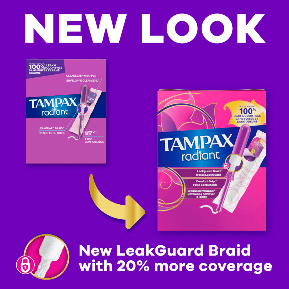 Tampax Radiant aplicador con Textured Grip para inserción más cómoda