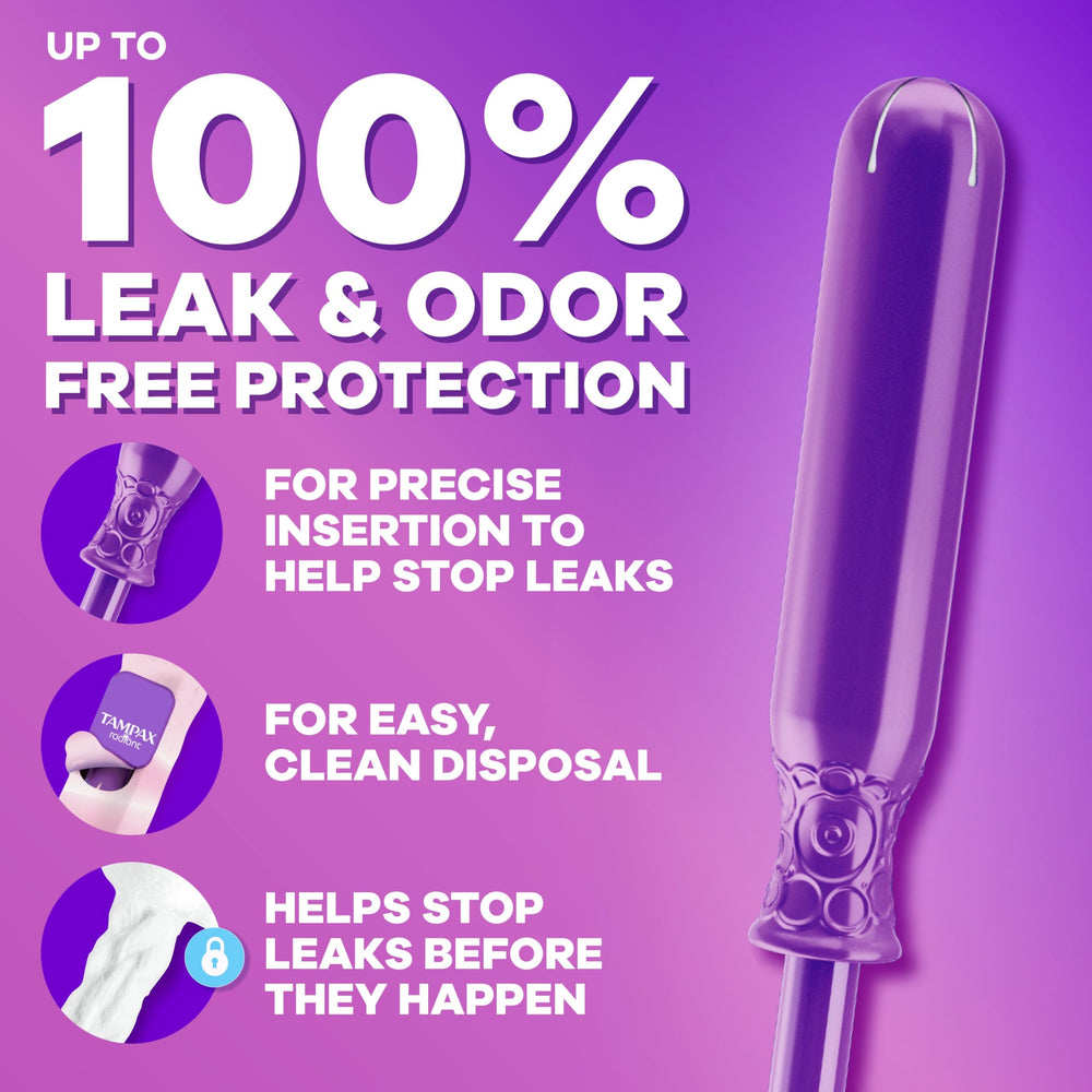 Tampax Radiant applicator close-up showing smooth tip for gentle insertion