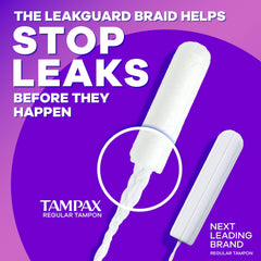 Tampax Radiant LeakGuard Braid detail highlighting enhanced leak protection