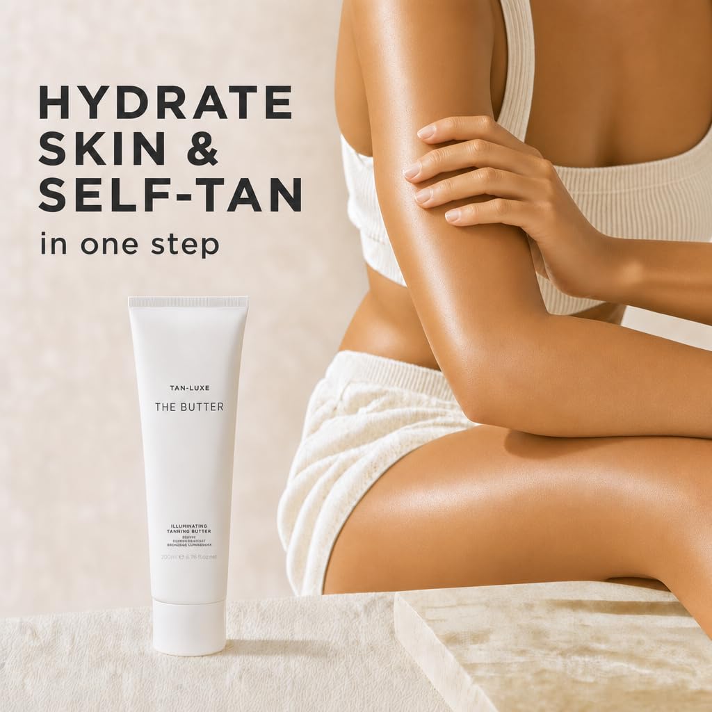 Tan-Luxe envase abierto que resalta la consistencia tipo manteca nutritiva