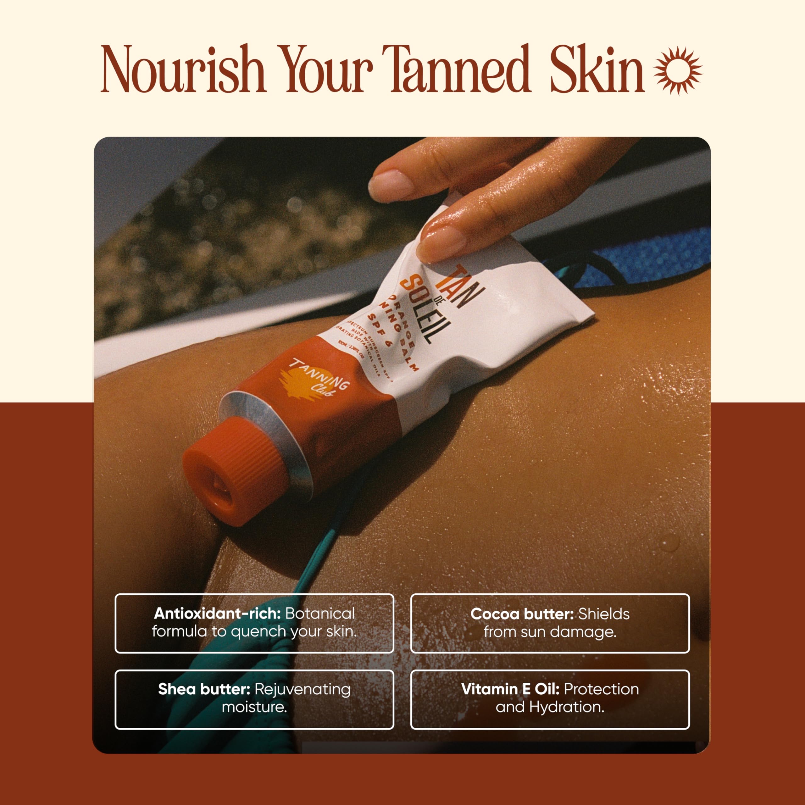 Tanning Club manteca de karité y cacao ingredientes que nutren la piel