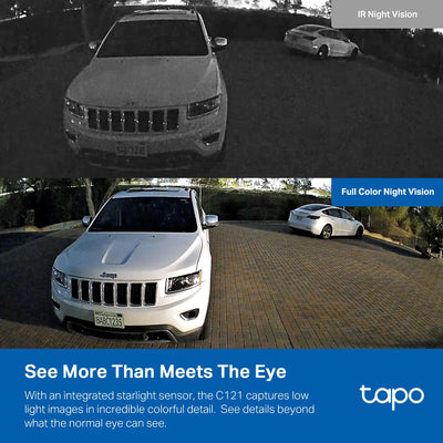 Tapo invisible IR mode detail showing discreet night vision without red glow