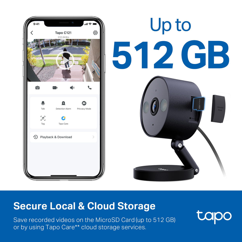Tapo mounted on porch demonstrating weatherproof IP66 protection benefit