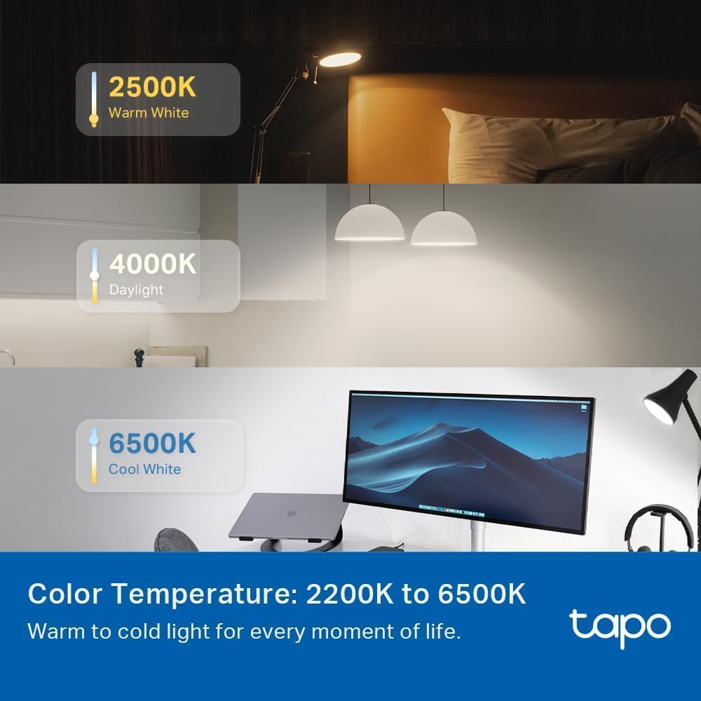 Tapo L535E comparación de tamaño frente a una mano para escala práctica