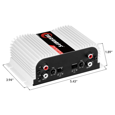 Taramps TS 400x4 mounted in a vehicle trunk demonstrating space-saving benefit