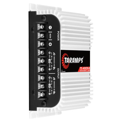 Taramps TS 400x4 side profile highlighting compact chassis and mounting points