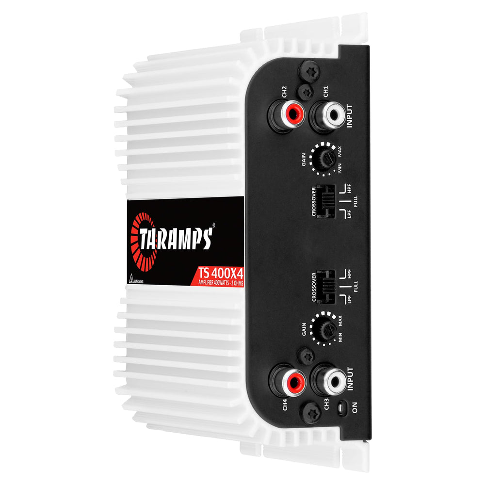 Taramps TS 400x4 top view of heat sink fins showing improved cooling performance