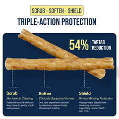 chew next to ruler for scale showing Tartar Shield size for large dogs