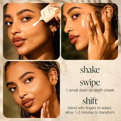 tarte hand blending serum showing color-change action and seamless match benefit