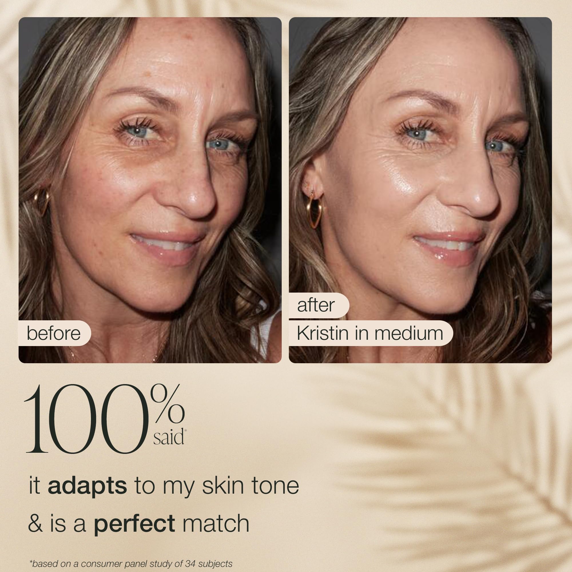 tarte tan swatch on forearm showing adaptive shade and buildable coverage benefit