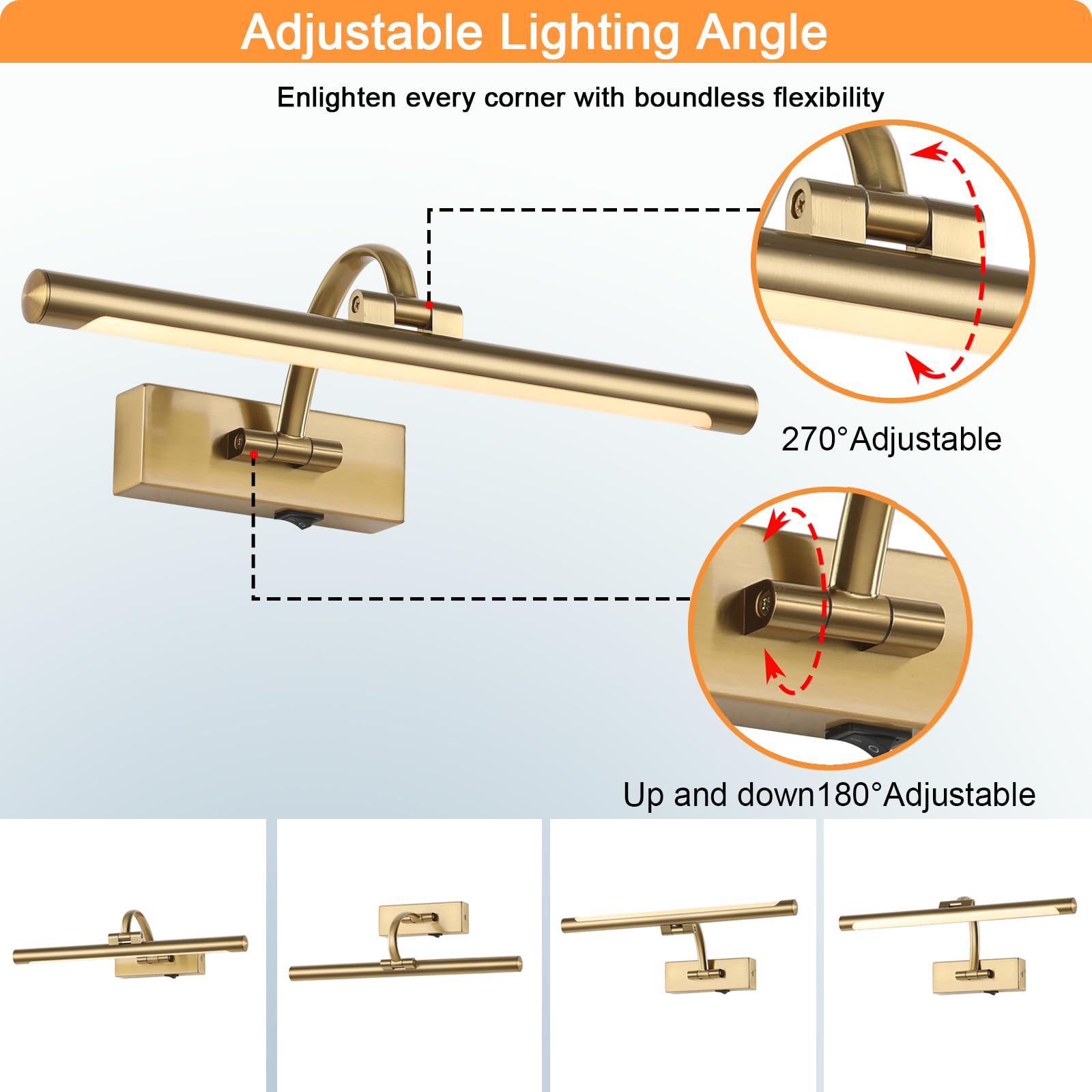 Tassuowell brazo abatible y tubo rotatorio mostrando ajuste angular para foco