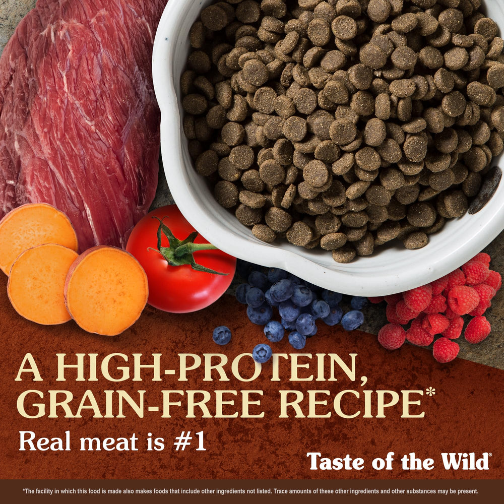 Taste of the Wild bowl of kibble ready to serve for high energy dogs