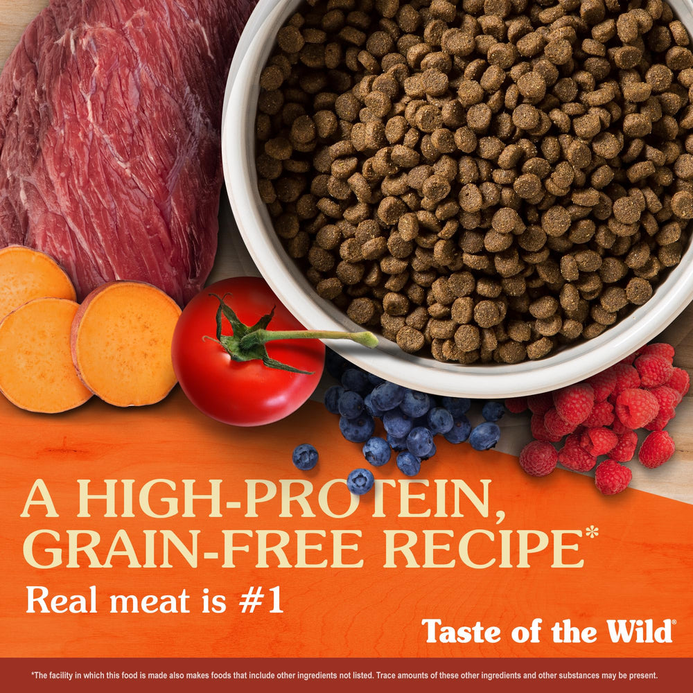 Taste of the Wild roasted bison and venison ingredients emphasizing real meat