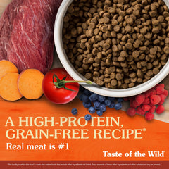 Taste of the Wild roasted bison and venison ingredients emphasizing real meat