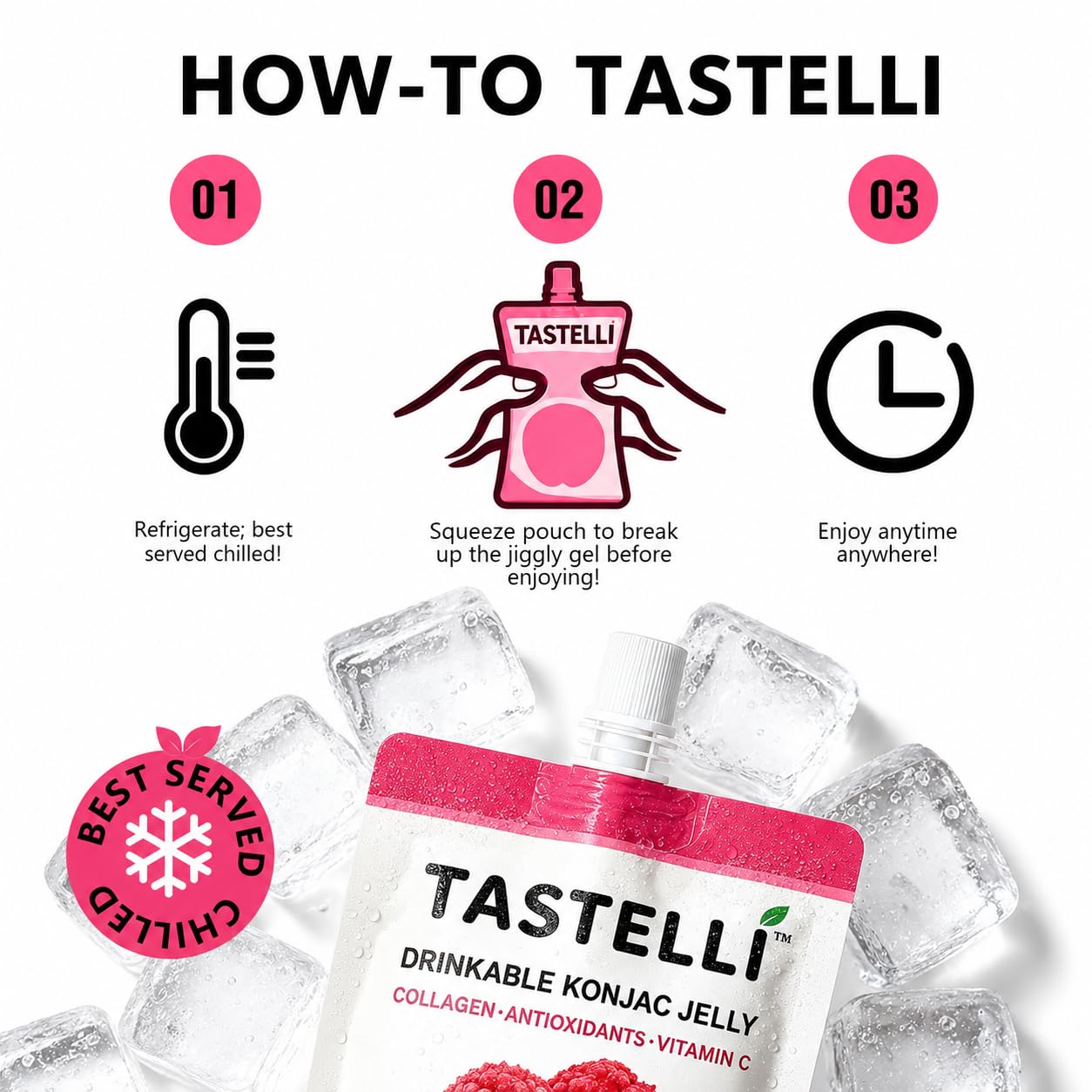 Tastelli manos sosteniendo bolsita, tamaño y uso práctico