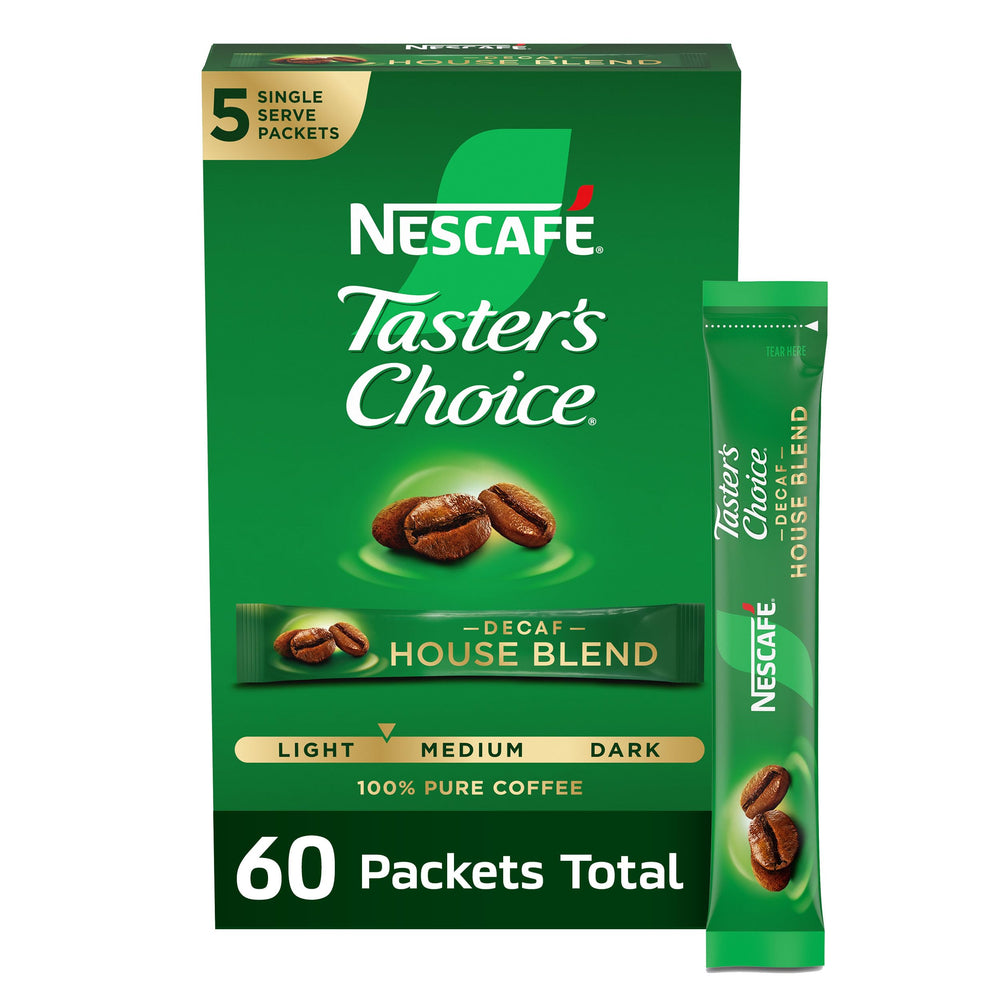 Taster's Choice frente del empaque mostrando 60 sobres y conveniencia