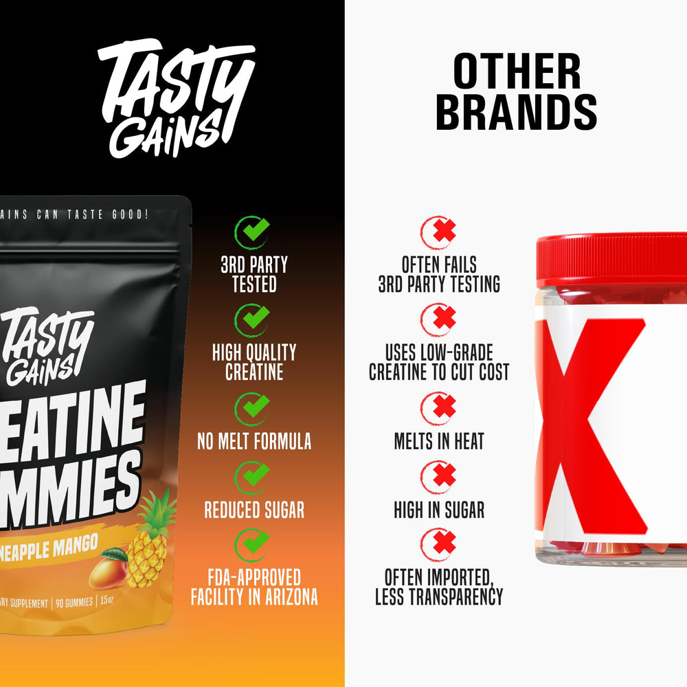 TASTY GAINS gominolas junto a accesorios de entrenamiento para impulso energético