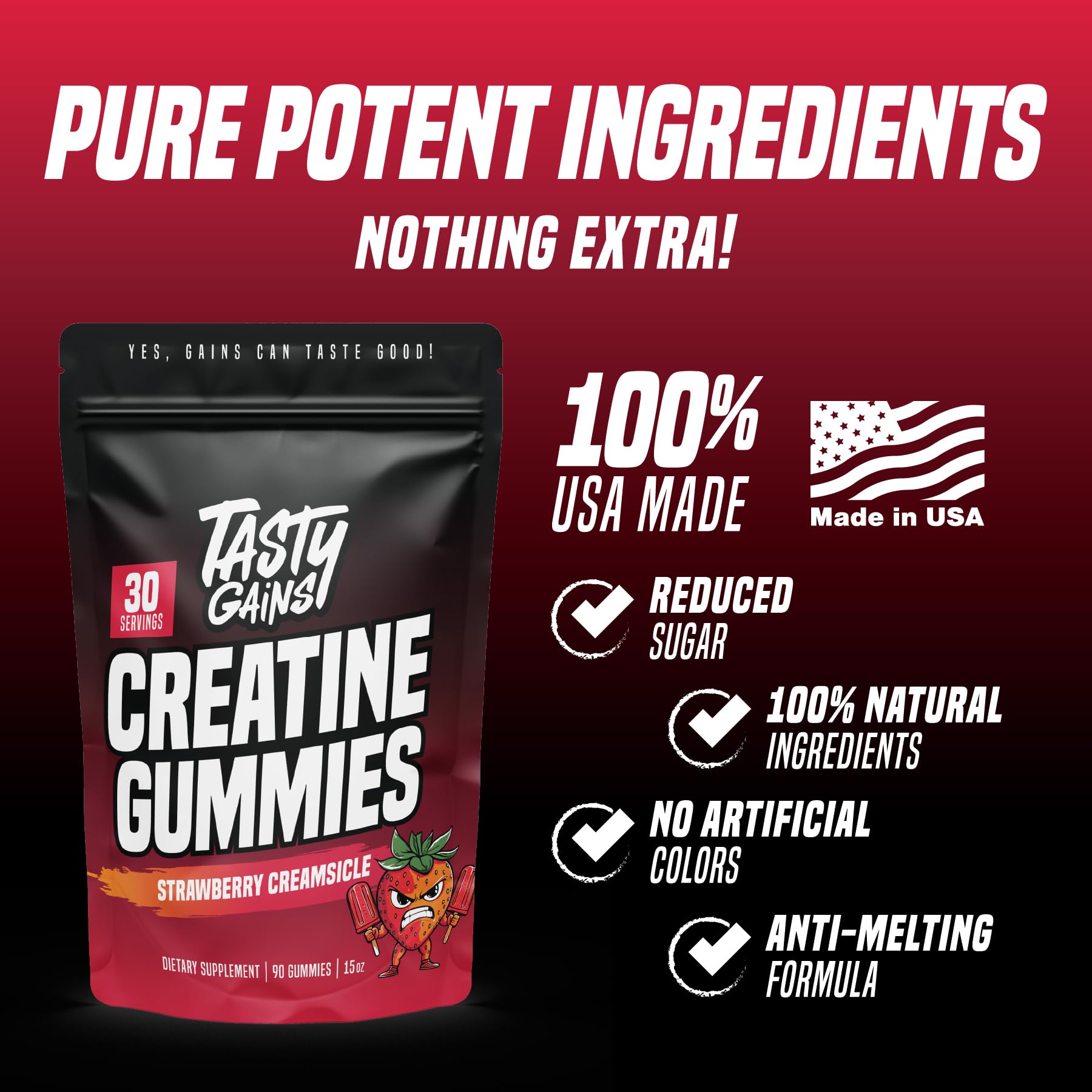 TASTY GAINS textura de gominola mostrando suavidad y facilidad de masticar