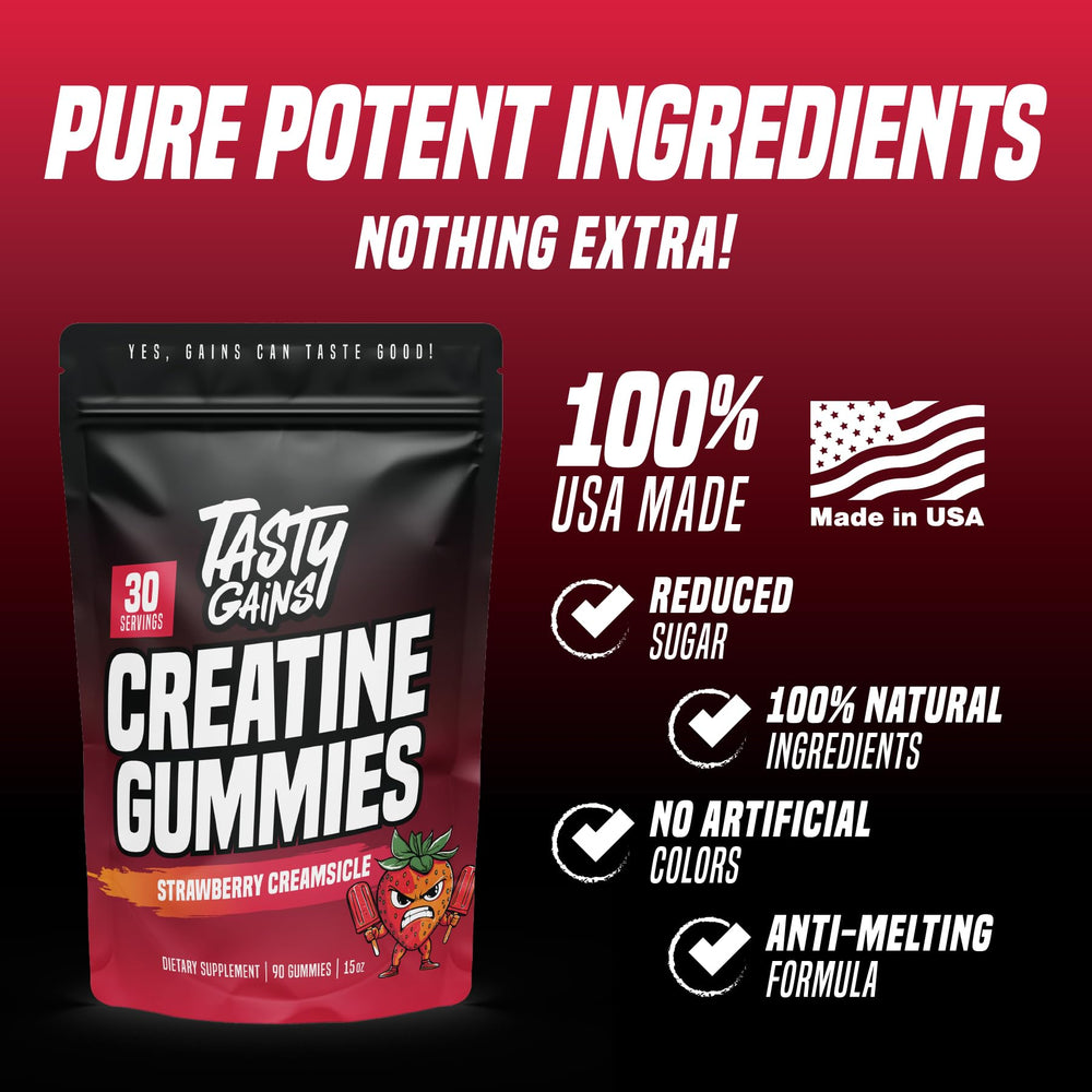 TASTY GAINS textura de gominola mostrando suavidad y facilidad de masticar