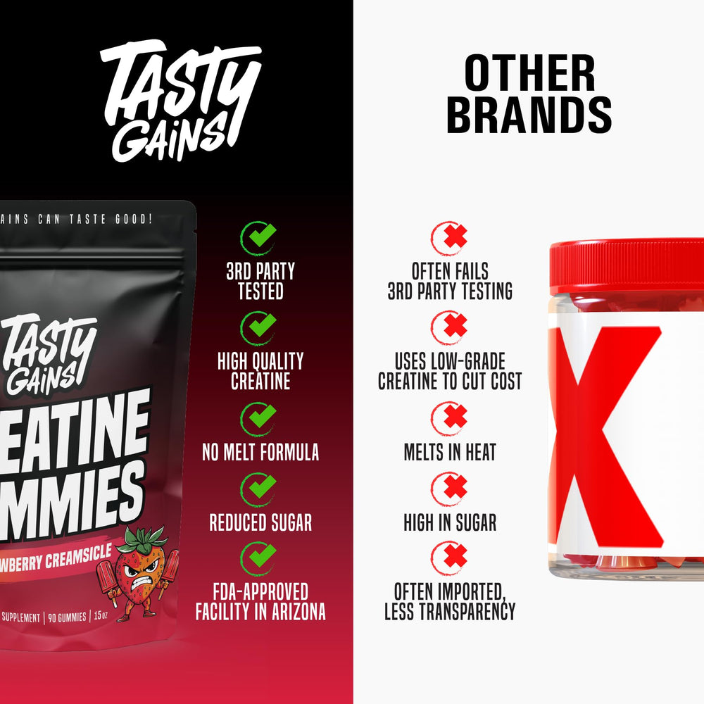 TASTY GAINS persona tomando gominola antes de entrenar para conveniencia