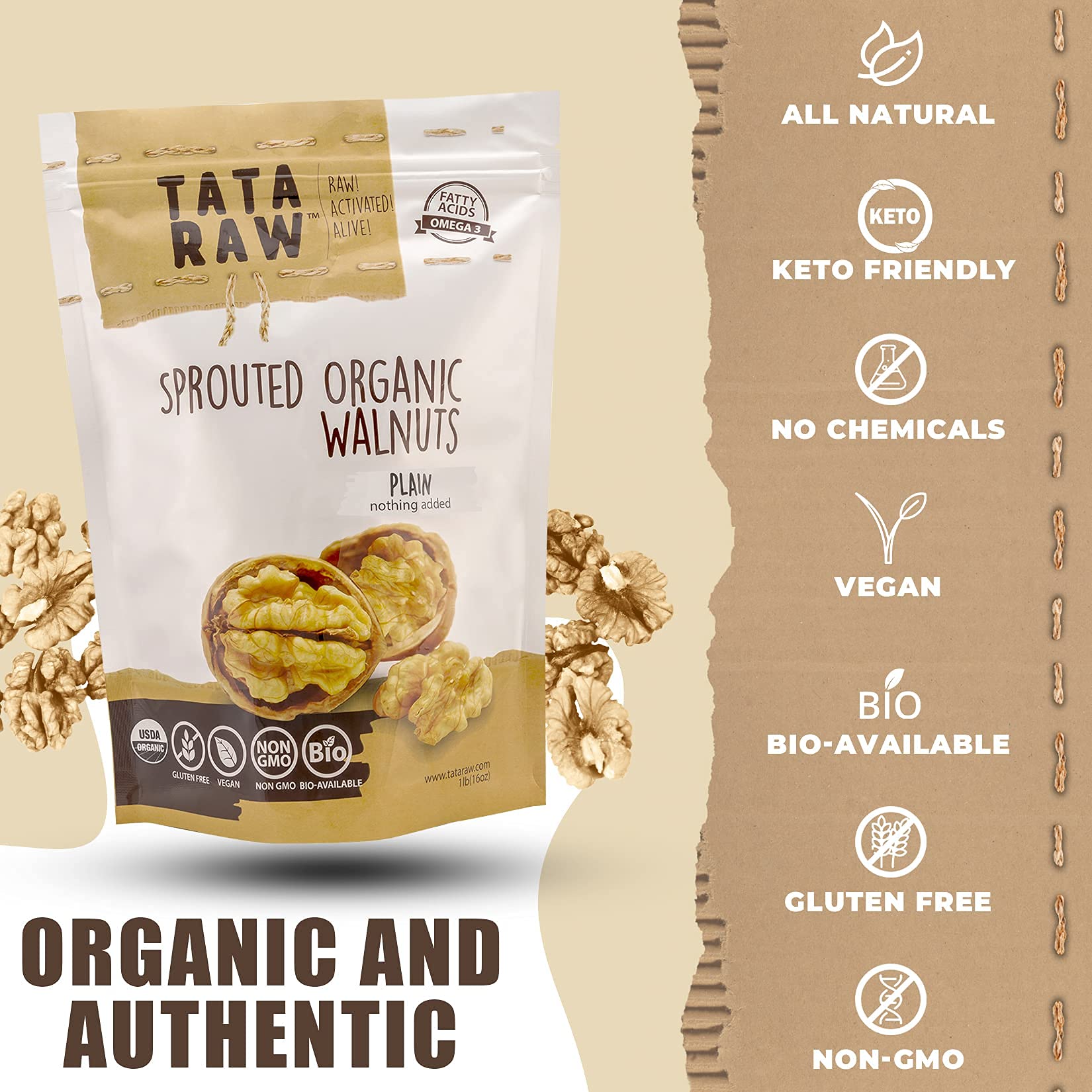 TATA RAW detalle de la etiqueta con información de producto y sin aditivos