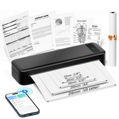 TATTMUSE A285M front view showing compact printer and easy-access paper tray for travel convenience