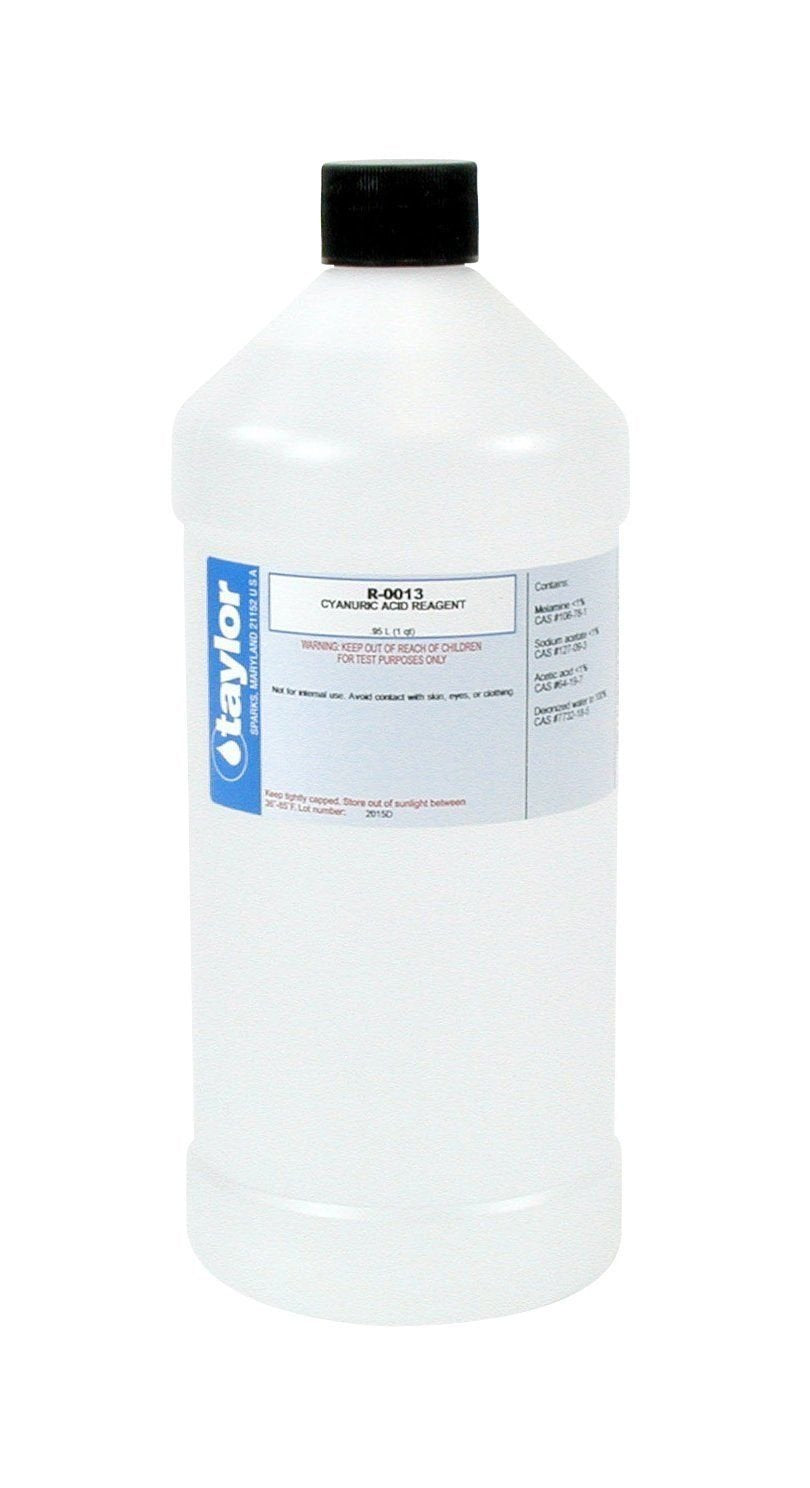 Taylor botella frontal 32 oz de ácido cianúrico muestra compatibilidad y almacenamiento seguro