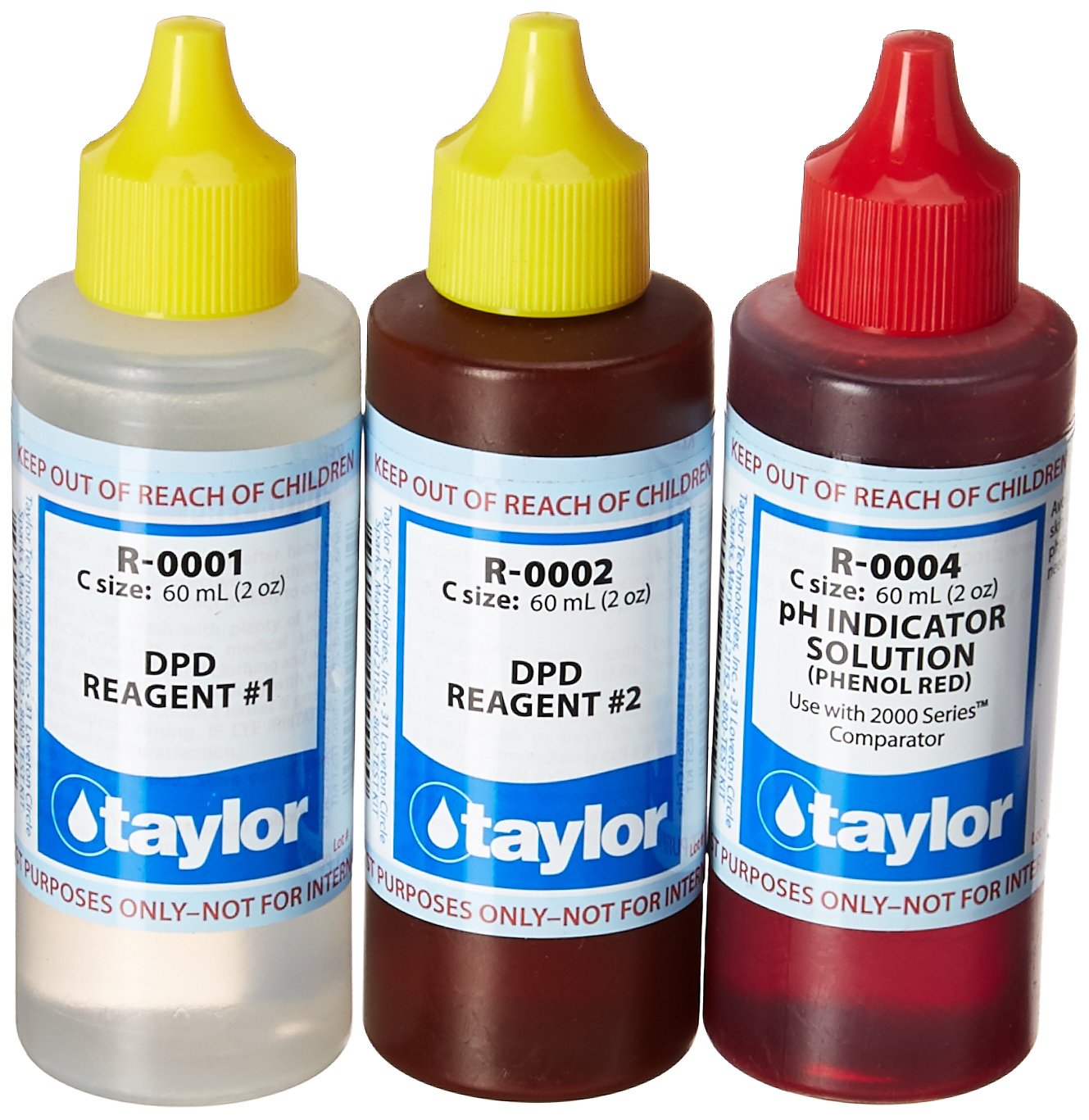 Taylor frasco frontal 2 oz mostrando etiqueta y compatibilidad, ayuda a identificar reactivos