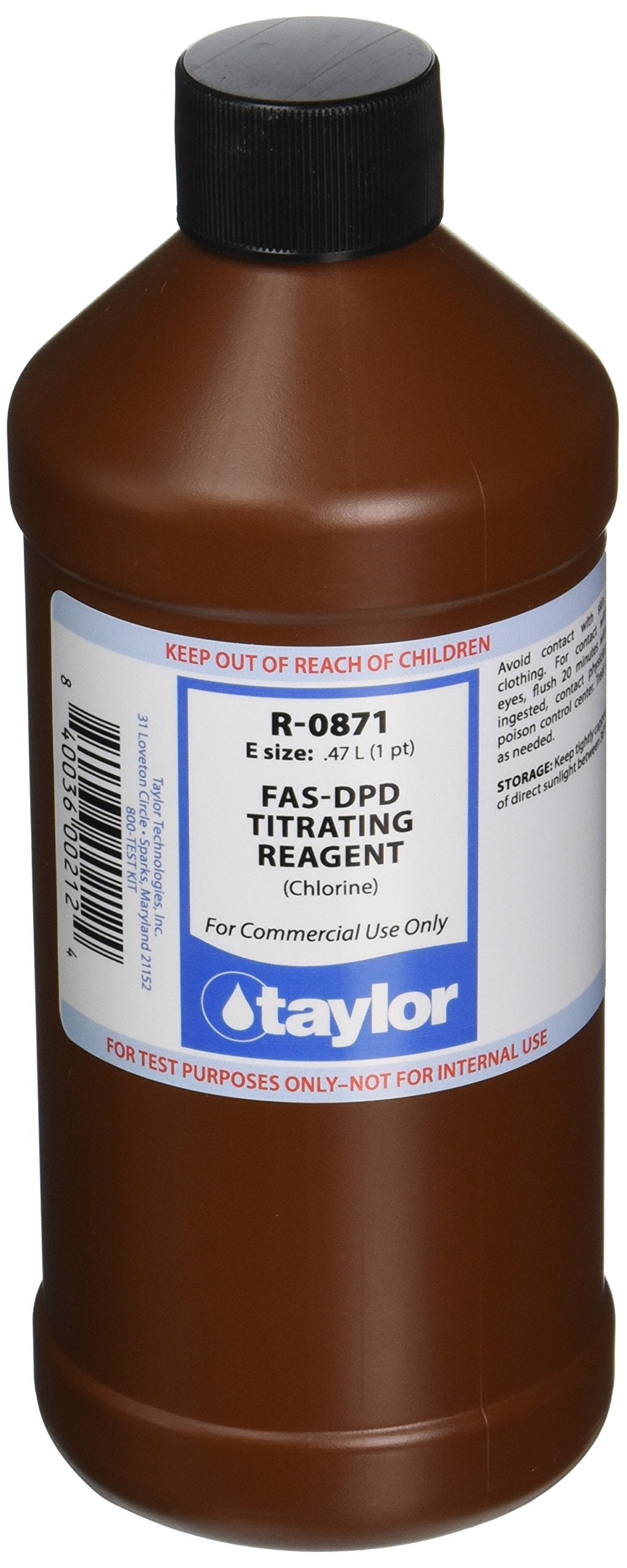 Taylor R-0871-E bottle front view showing label and 16 oz size for reliable titration