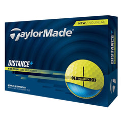 TaylorMade vista frontal de la bola amarilla mostrando logotipo y alineación, facilita localización
