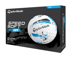 TaylorMade SPEEDSOFT Ink ball in play on grass showing color for fast tracking
