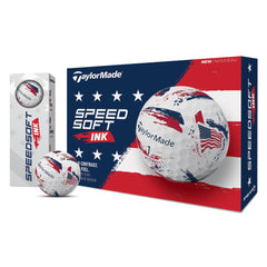 TaylorMade SpeedSoft Ink frente del paquete mostrando caja de una docena y logo
