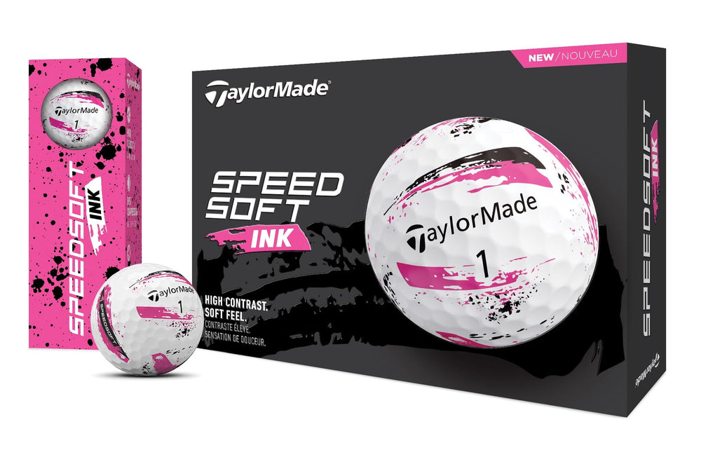TaylorMade SpeedSoft Ink ball on green in play illustrating visibility and confidence