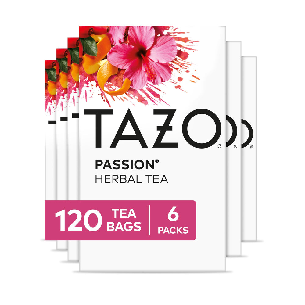 TAZO empaque frontal mostrando las seis cajas y 120 bolsas, práctico y vistoso