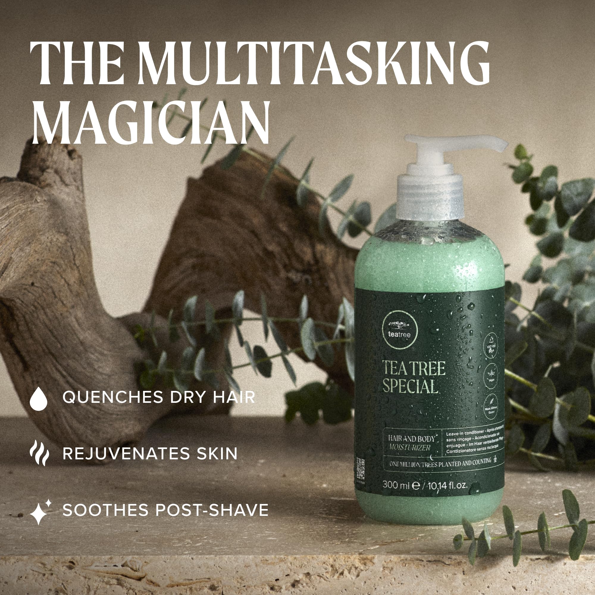 Tea Tree producto aplicado en cabello para desenredar y suavizar