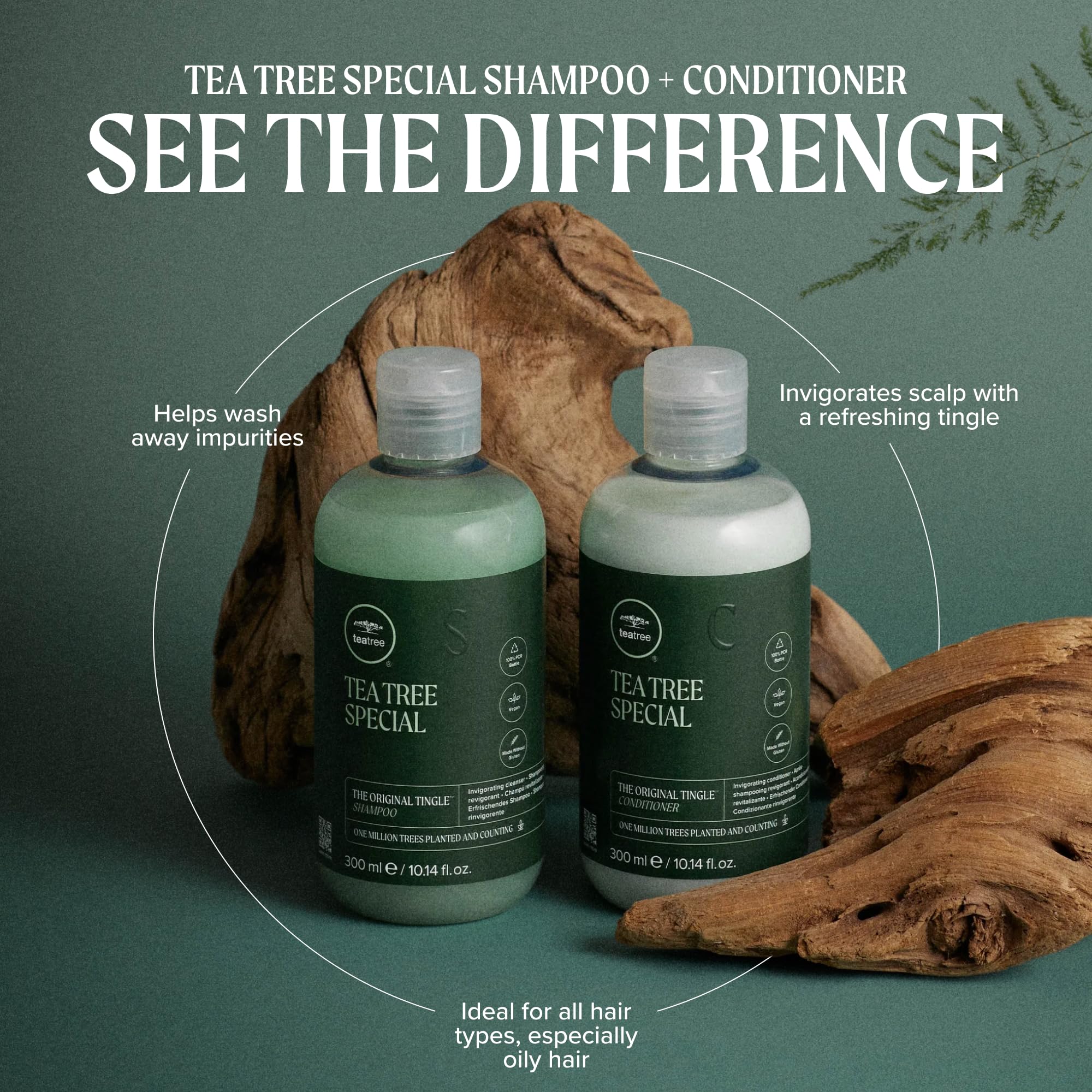 Tea Tree producto en uso bajo la ducha para desenredar y suavizar