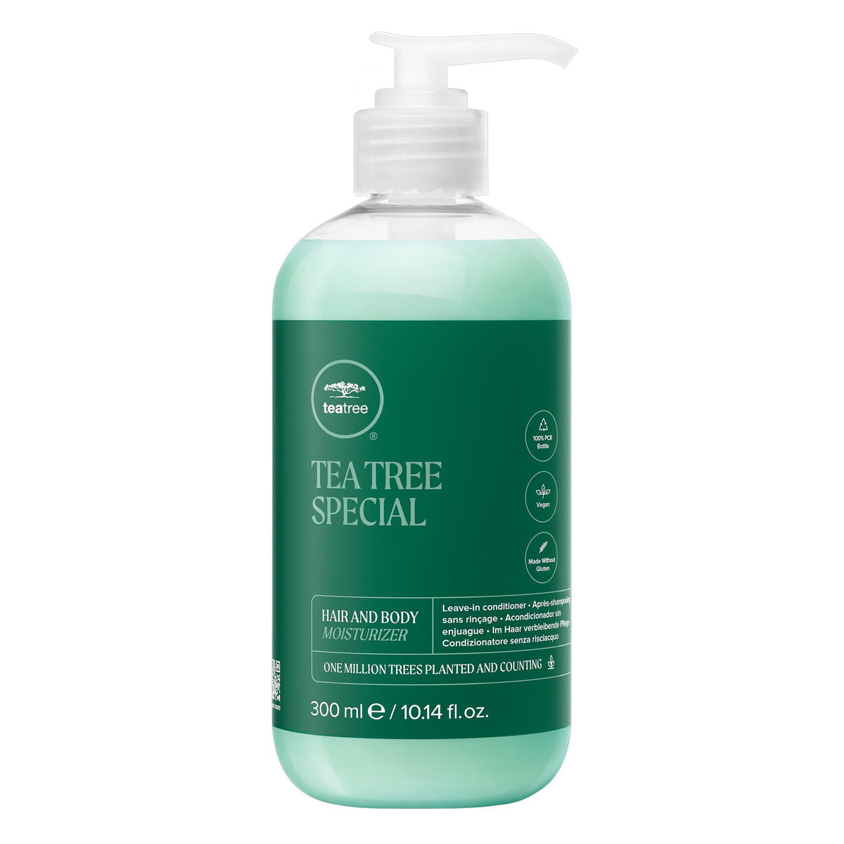 Tea Tree envase frontal mostrando tamaño y diseño, hidratación multitarea