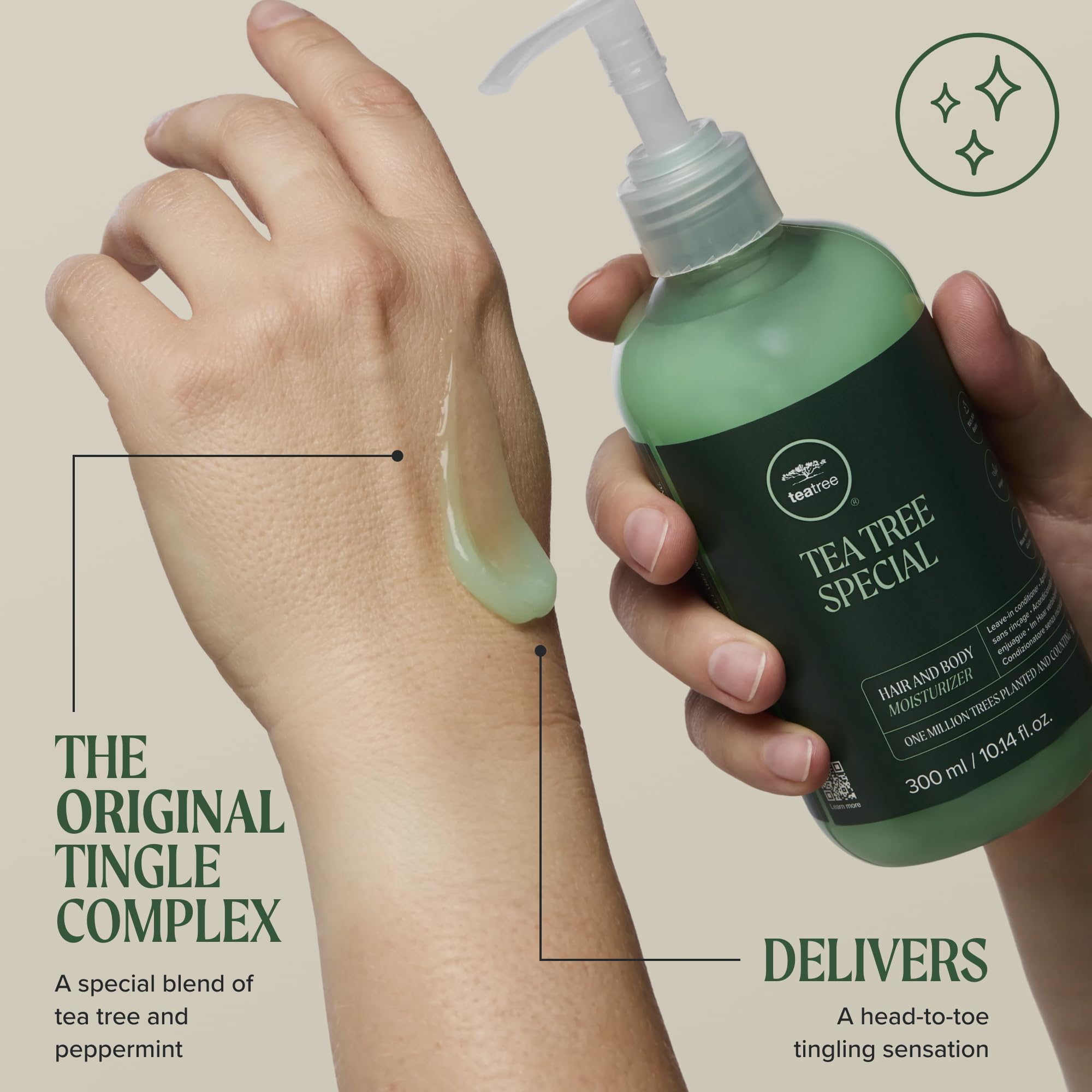 Tea Tree etiqueta con ingredientes botánicos que inspira confianza
