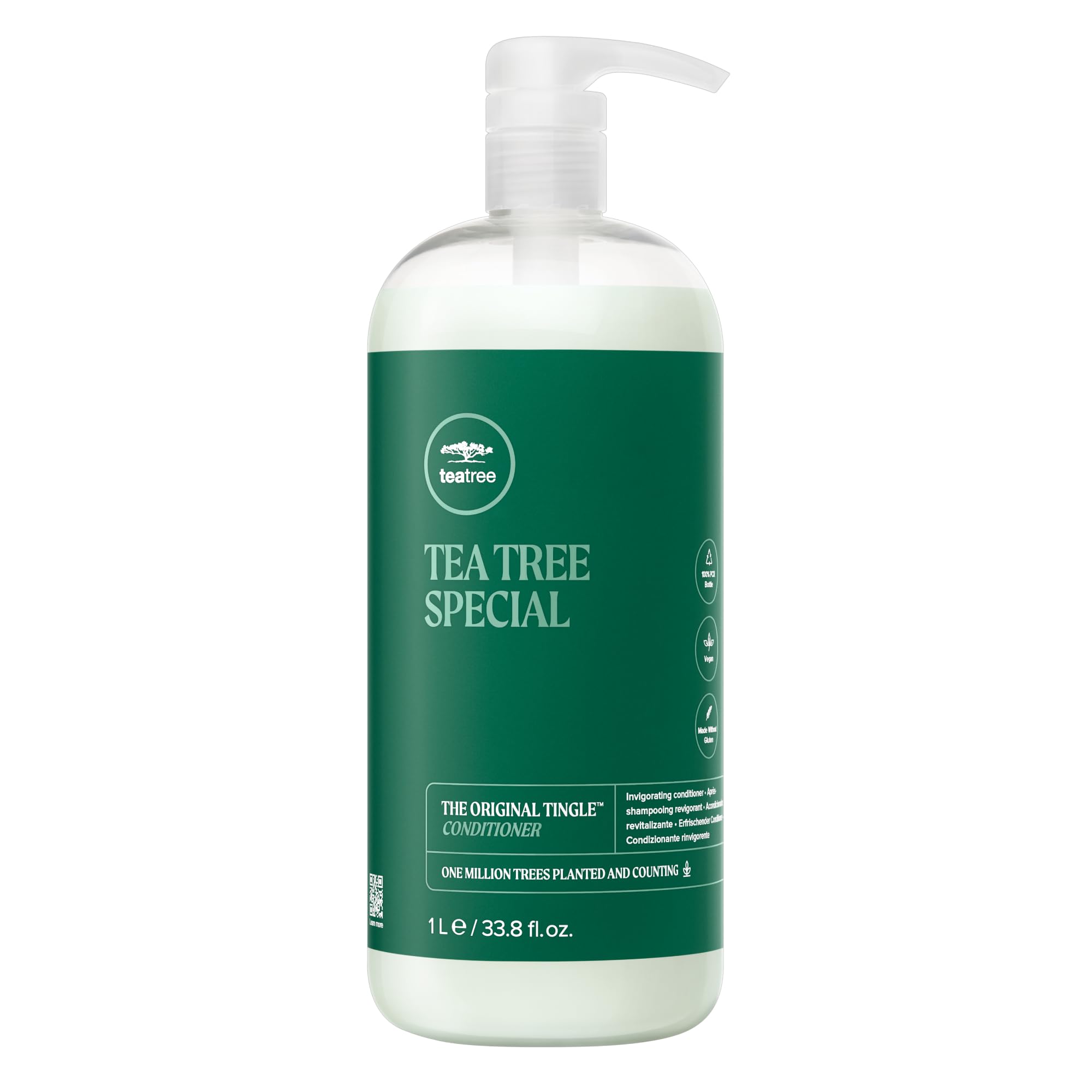 Tea Tree botella 33.8 fl. oz. mostrando frente y etiqueta, limpieza prolongada