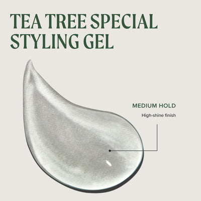 Tea Tree gel junto a una regla para comparar tamaño real