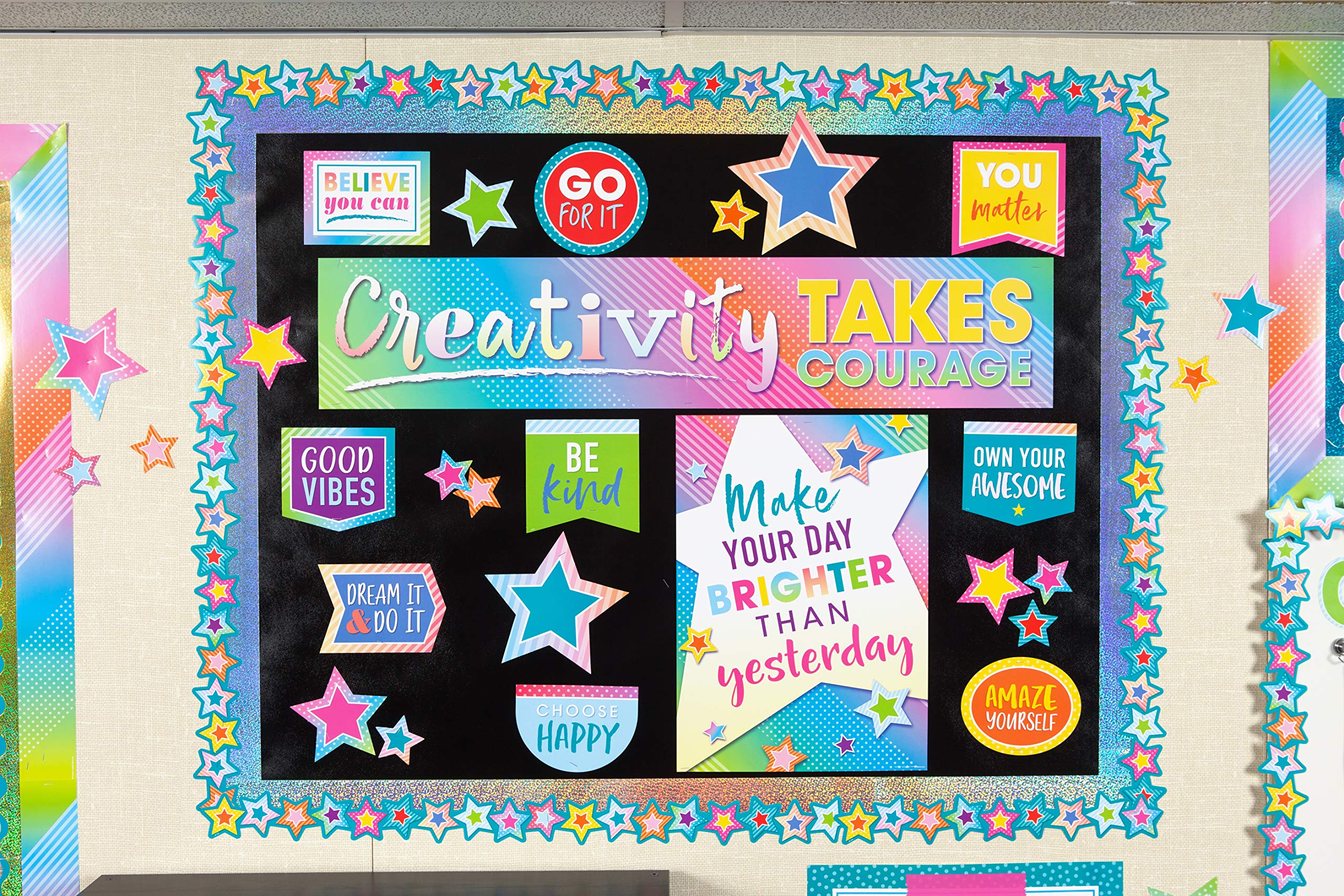 Teacher Created Resources black roll hanging in classroom, fast easy installation benefit