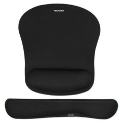 TECKNET frontal del set mostrando reposamuñecas y alfombrilla, comodidad ergonómica