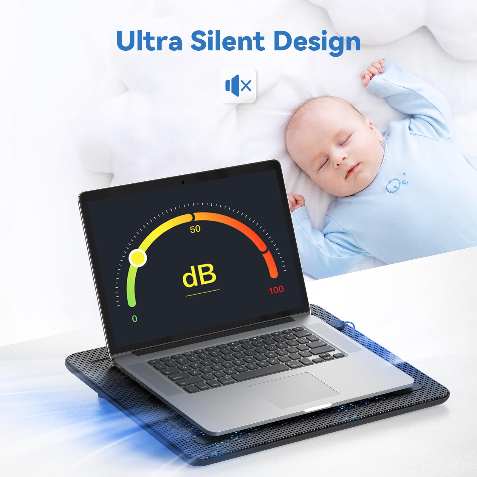 TECKNET puerto USB doble visible, conecta periféricos y alimenta el cooler
