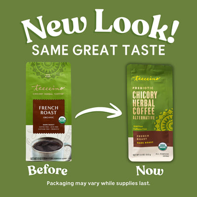 Teeccino ingredientes visibles achicoria y algarroba, alternativa natural al café