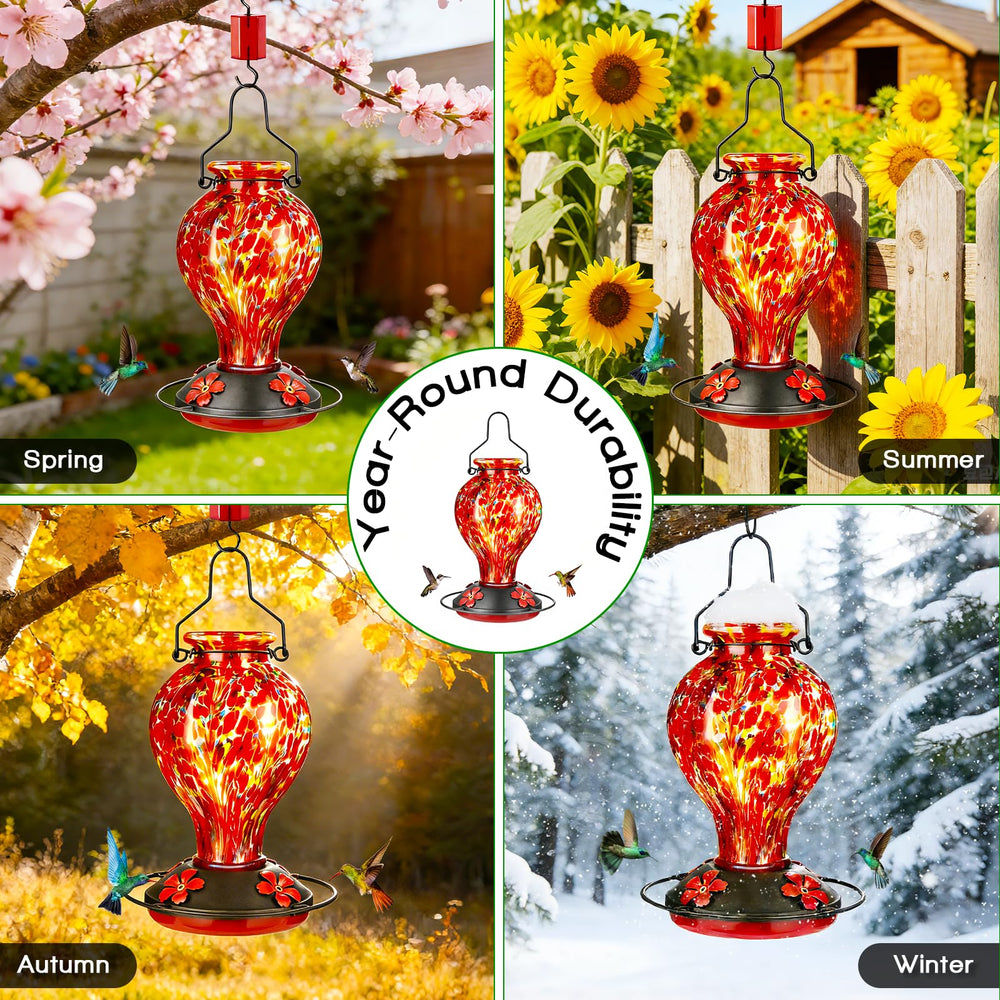 Tegarbed feeder hanging in a garden providing decorative backyard enjoyment