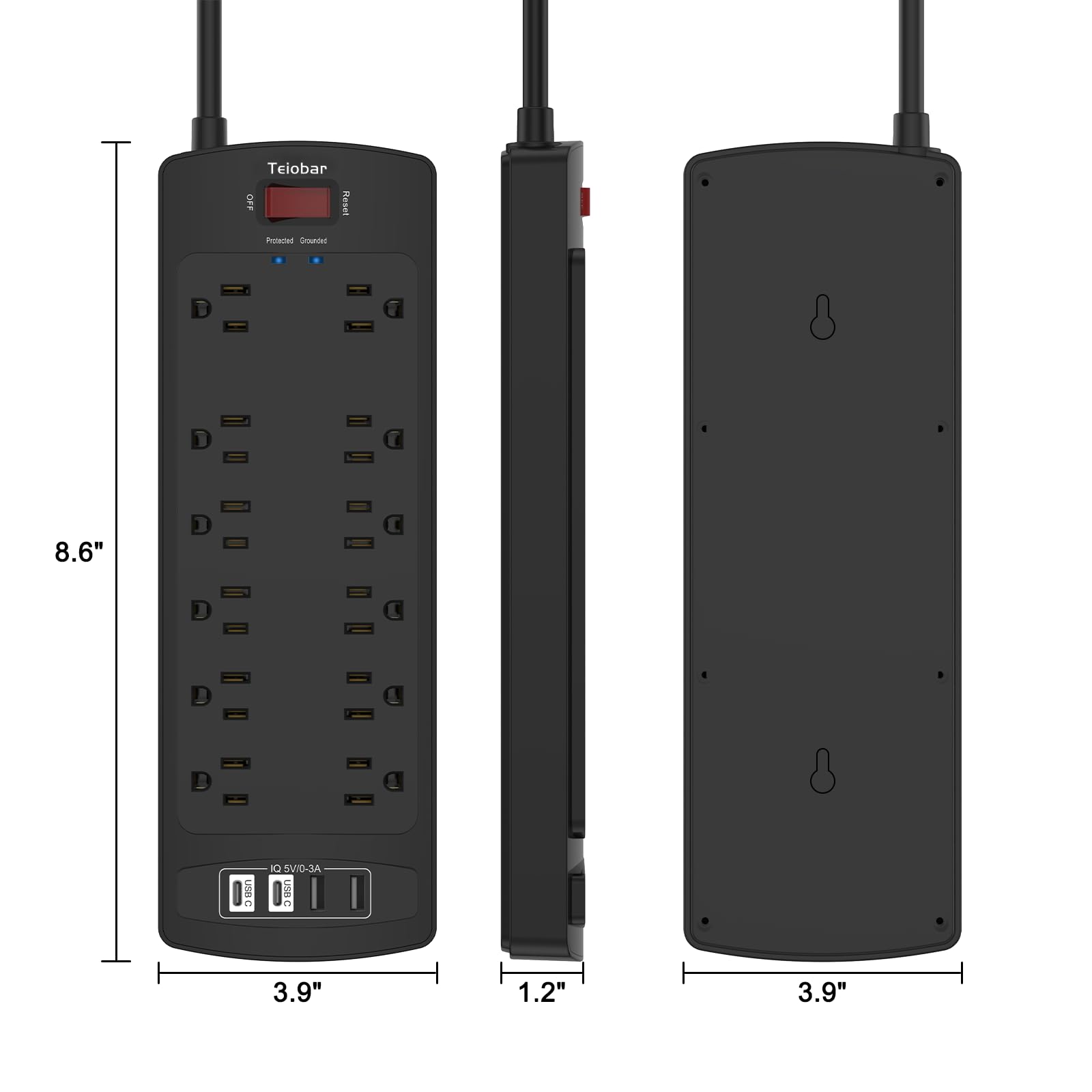 Teiobar tomada con adaptador grande insertado demostrando compatibilidad