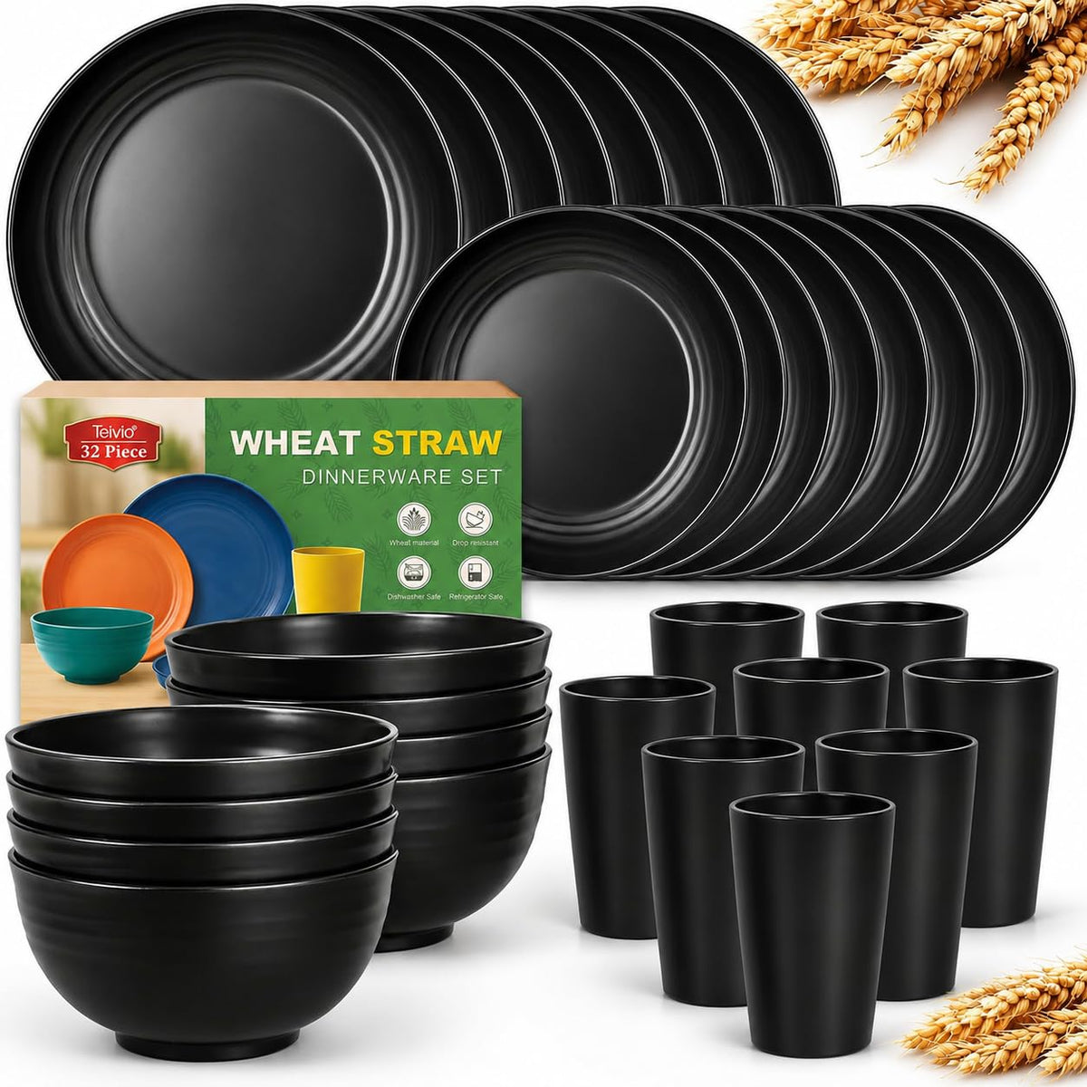 Teivio front packaging showing full 32-piece set and color options, clear overview benefit