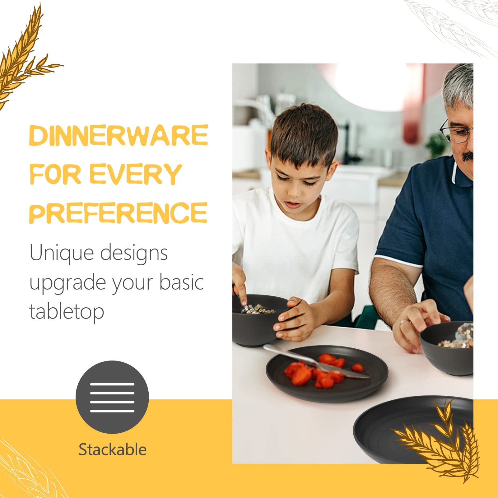 Teivio stackable plates and bowls profile demonstrating space-saving storage benefit