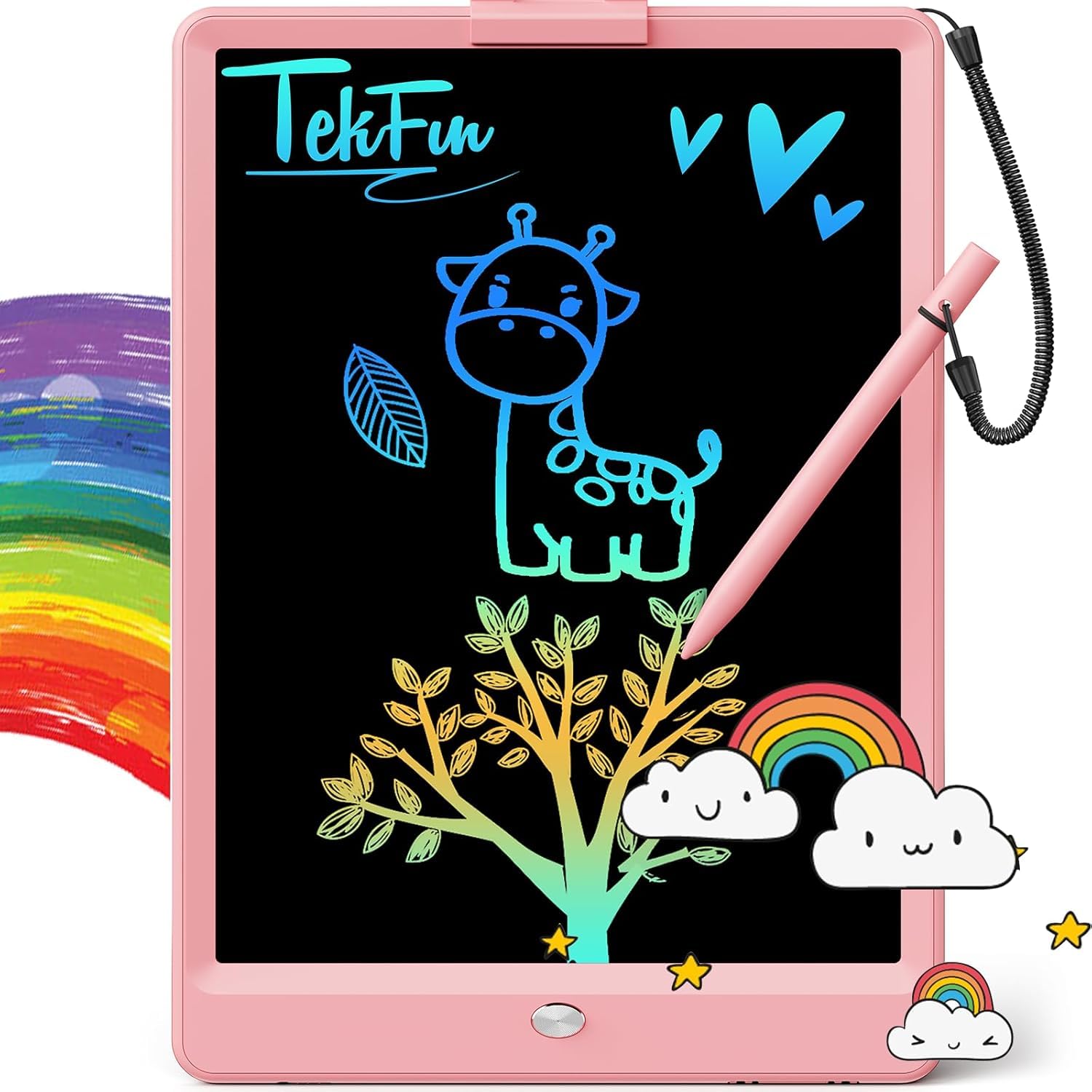 TEKFUN tableta frontal rosa mostrando pantalla protegida y diseño compacto