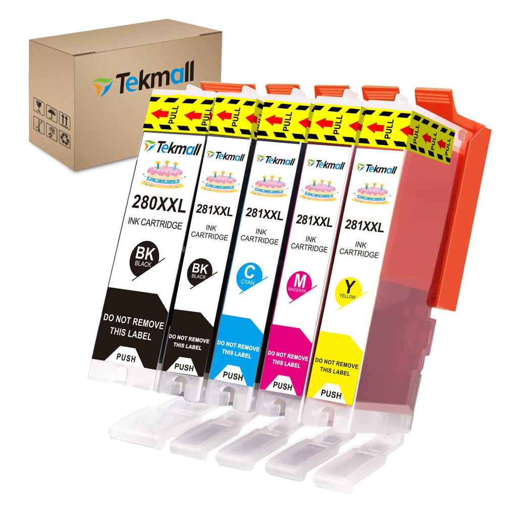 Tekmall pack frontal de cartuchos PGI-280XL CLI-281XL mostrando embalaje y ahorro